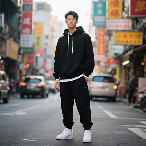 黑色连帽卫衣工服定制套装男 - 副本
